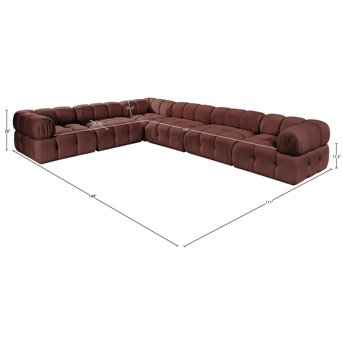 Orin Rose Velvet Performance Fabric Upholstered 6 Piece Modular Sectional Sofa