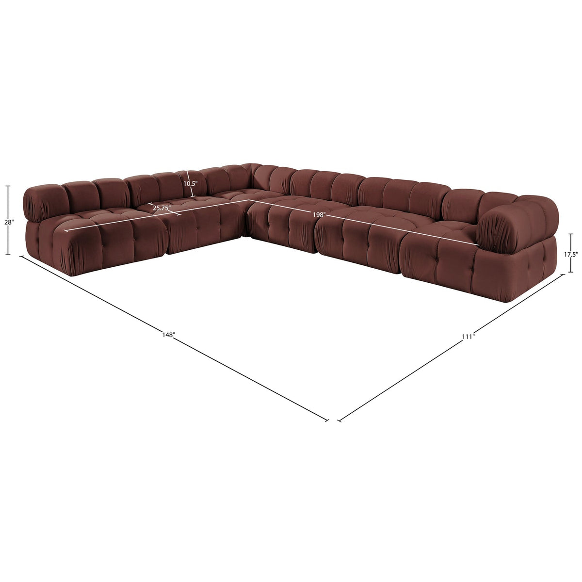 Orin Rose Velvet Performance Fabric Upholstered 6 Piece Modular Sectional Sofa