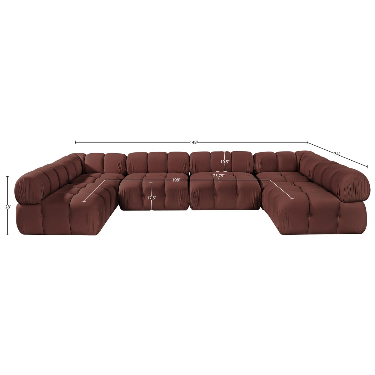 Orin Rose Velvet Performance Fabric Upholstered 6 Piece Modular Sectional Sofa