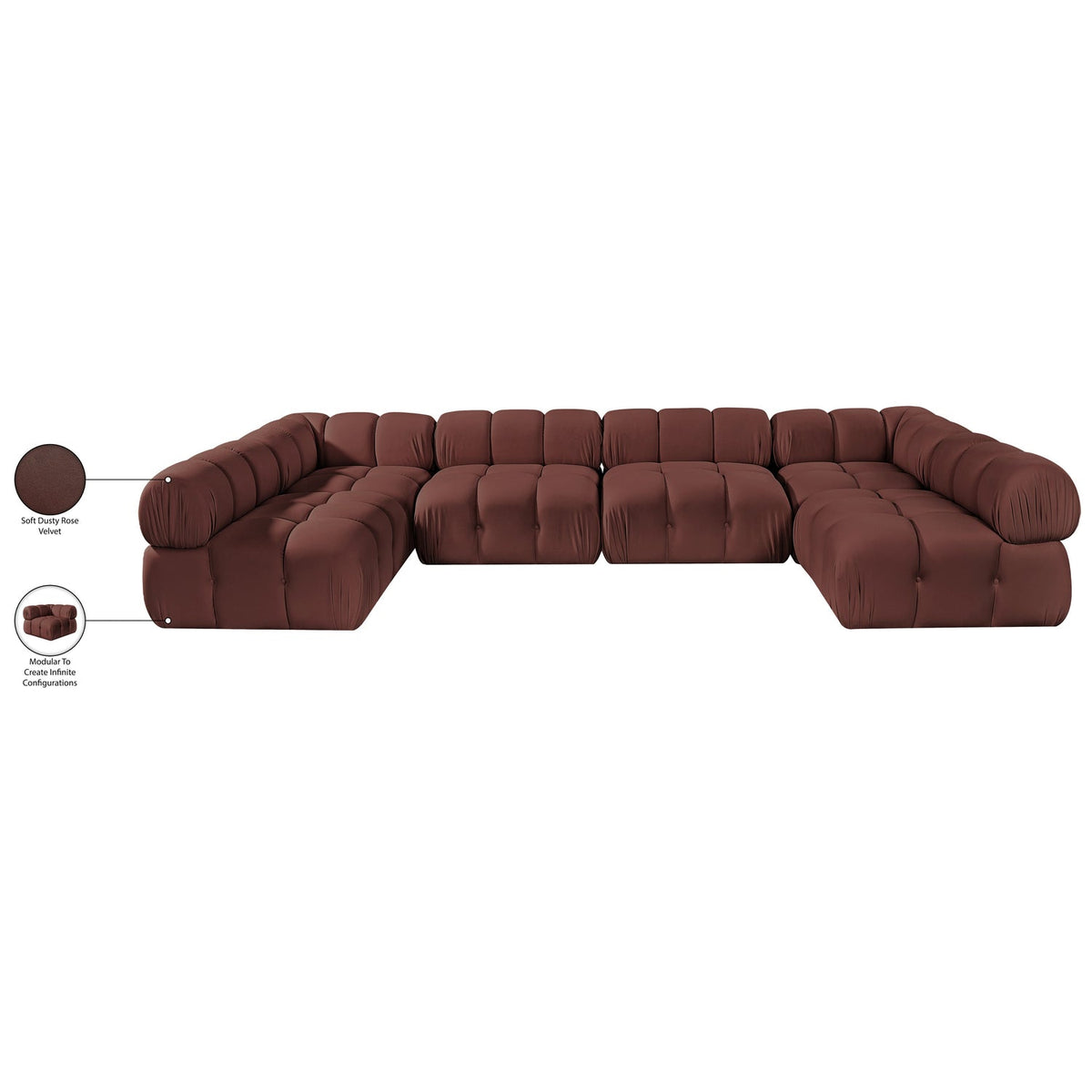 Orin Rose Velvet Performance Fabric Upholstered 6 Piece Modular Sectional Sofa