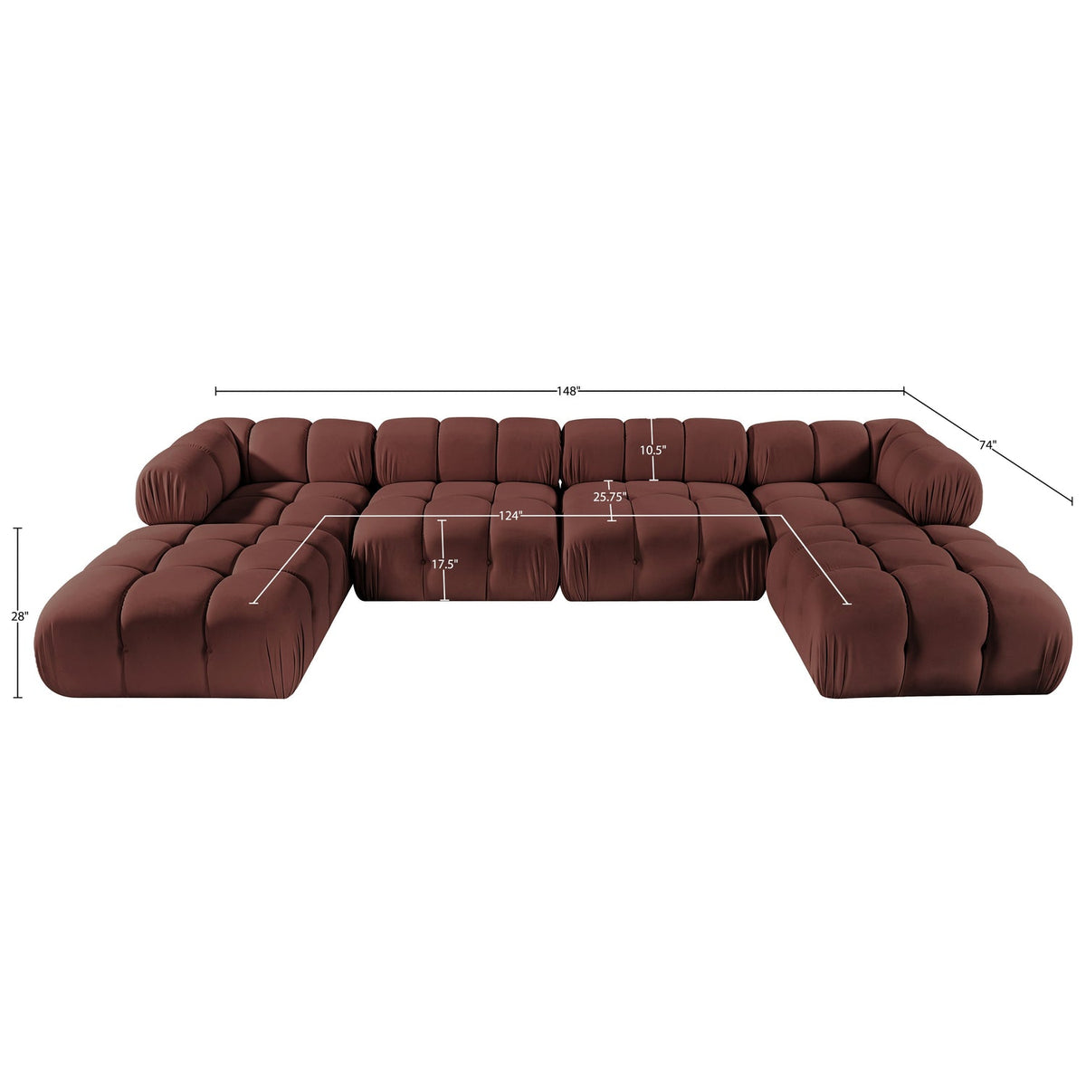 Orin Rose Velvet Performance Fabric Upholstered 6 Piece Modular Sectional Sofa