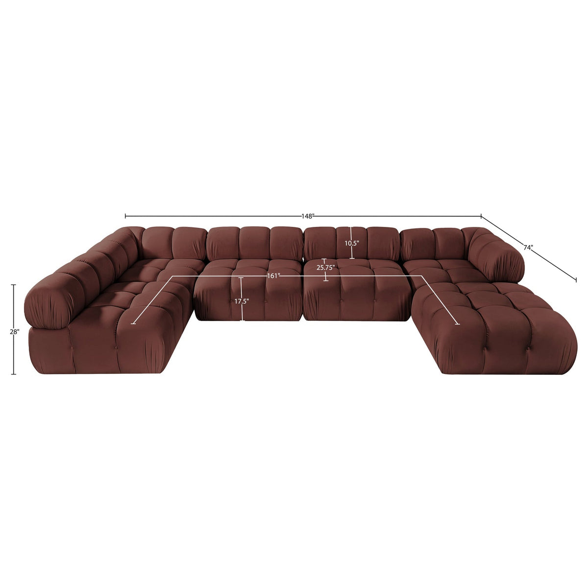 Orin Rose Velvet Performance Fabric Upholstered 6 Piece Modular Sectional Sofa