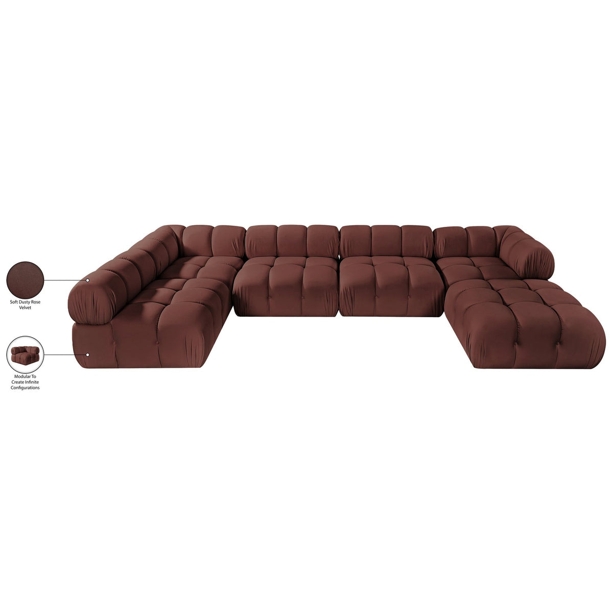 Orin Rose Velvet Performance Fabric Upholstered 6 Piece Modular Sectional Sofa