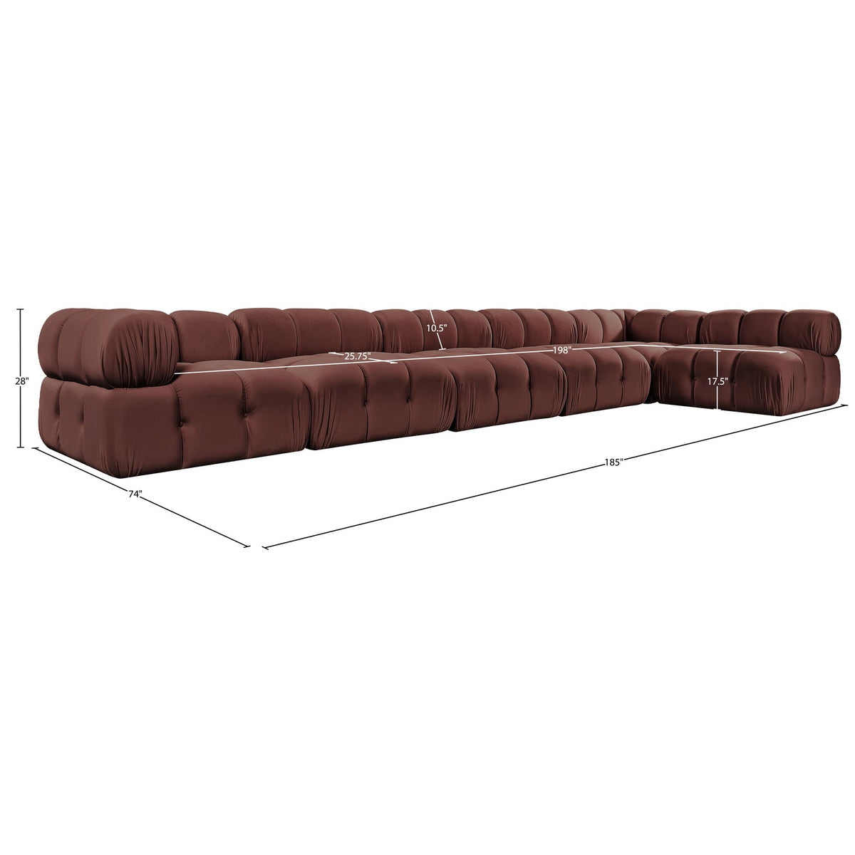 Orin Rose Velvet Performance Fabric Upholstered 6 Piece Modular Sectional Sofa