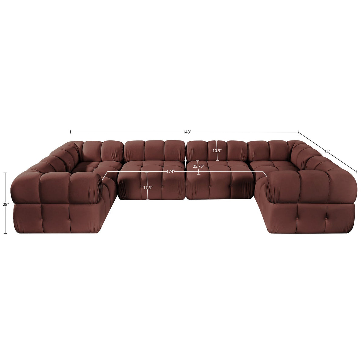 Orin Rose Velvet Performance Fabric Upholstered 6 Piece Modular Sectional Sofa