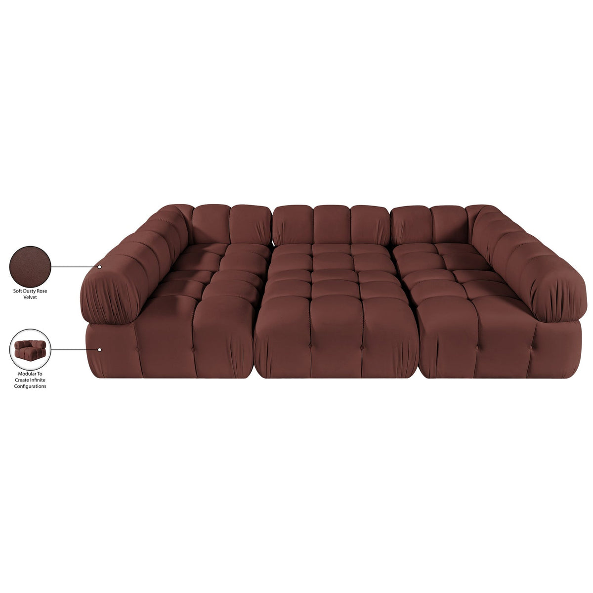 Orin Rose Velvet Performance Fabric Upholstered 6 Piece Modular Sectional Sofa