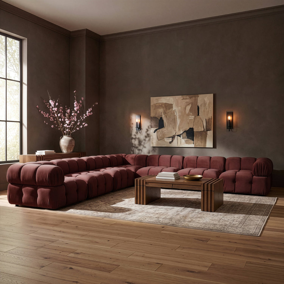 Orin Rose Velvet Performance Fabric Upholstered 7 Piece Modular Sectional Sofa
