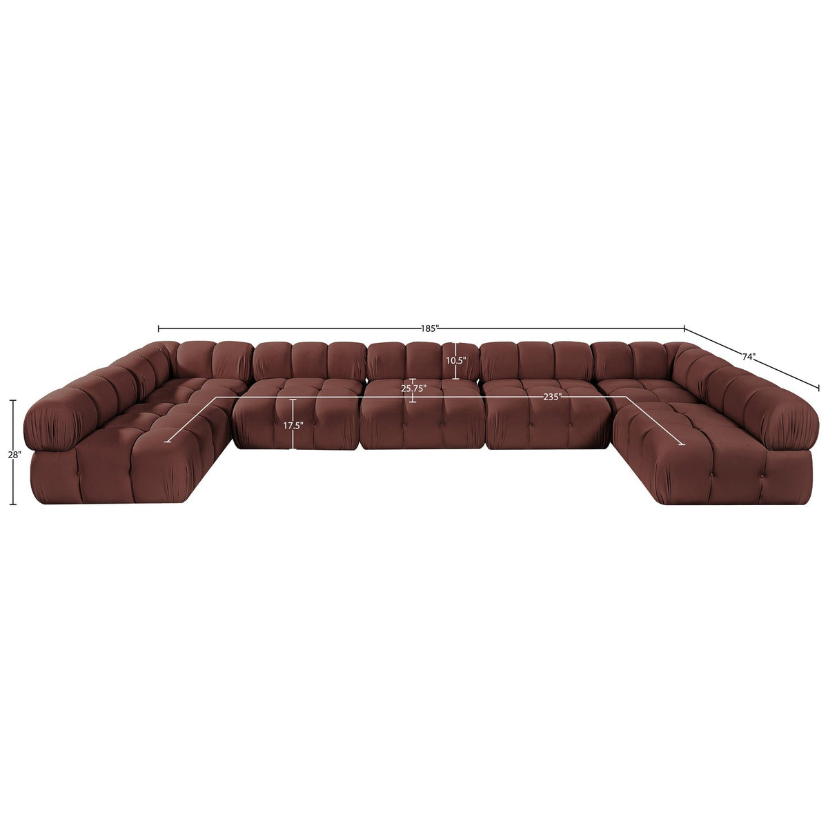 Orin Rose Velvet Performance Fabric Upholstered 7 Piece Modular Sectional Sofa