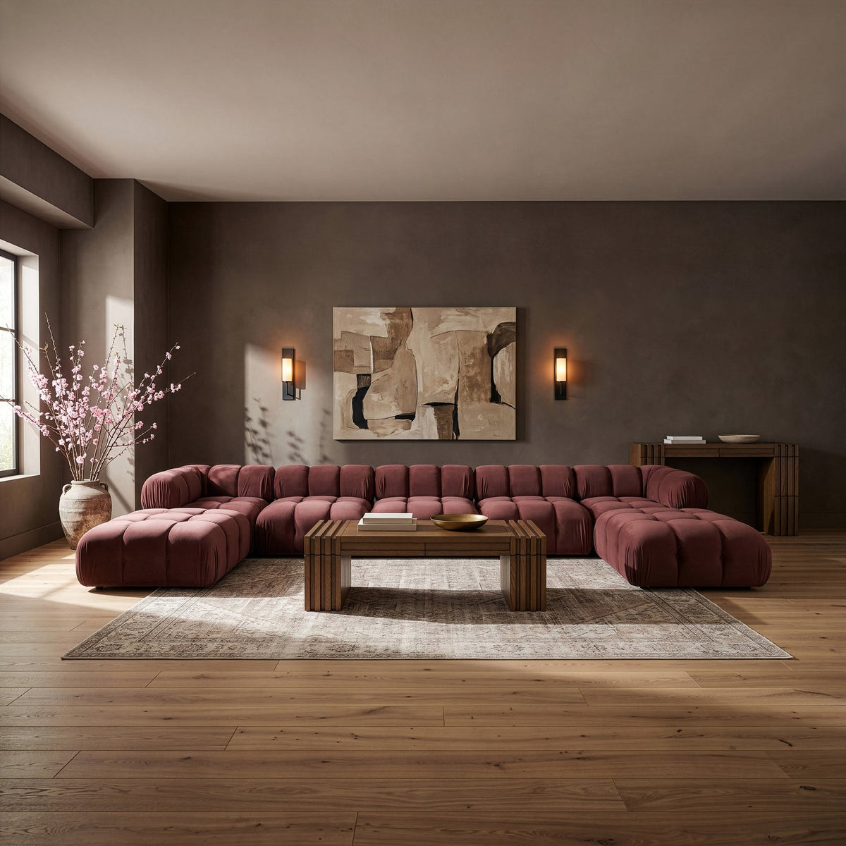 Orin Rose Velvet Performance Fabric Upholstered 7 Piece Modular Sectional Sofa