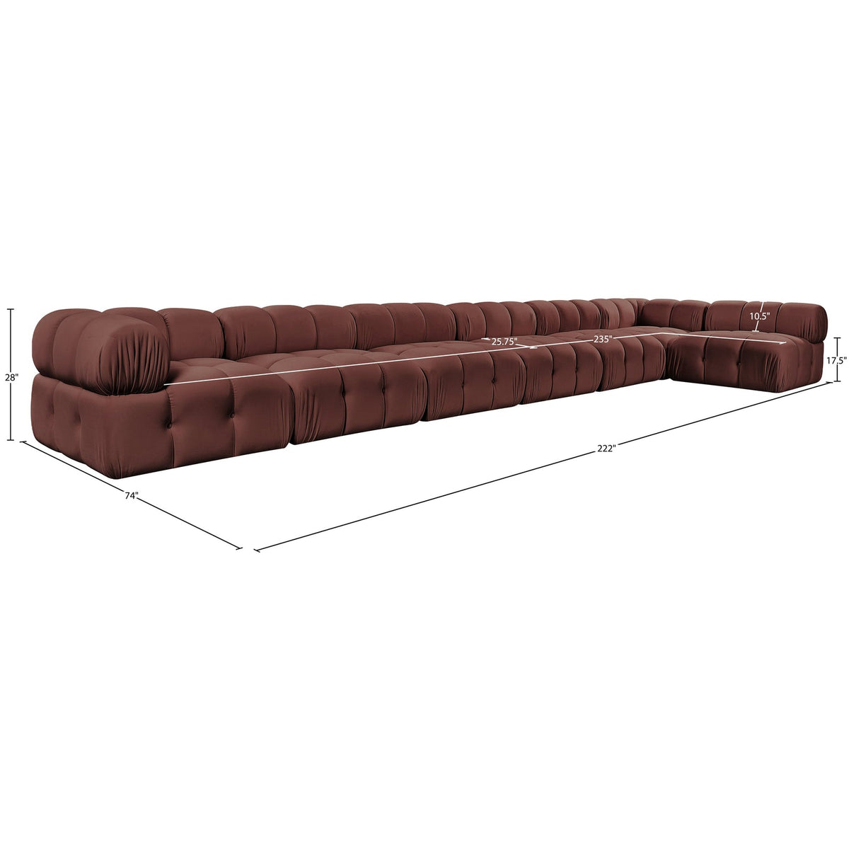 Orin Rose Velvet Performance Fabric Upholstered 7 Piece Modular Sectional Sofa