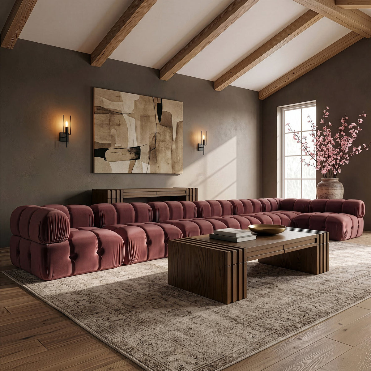 Orin Rose Velvet Performance Fabric Upholstered 7 Piece Modular Sectional Sofa