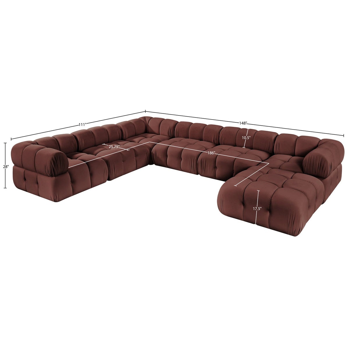 Orin Rose Velvet Performance Fabric Upholstered 7 Piece Modular Sectional Sofa