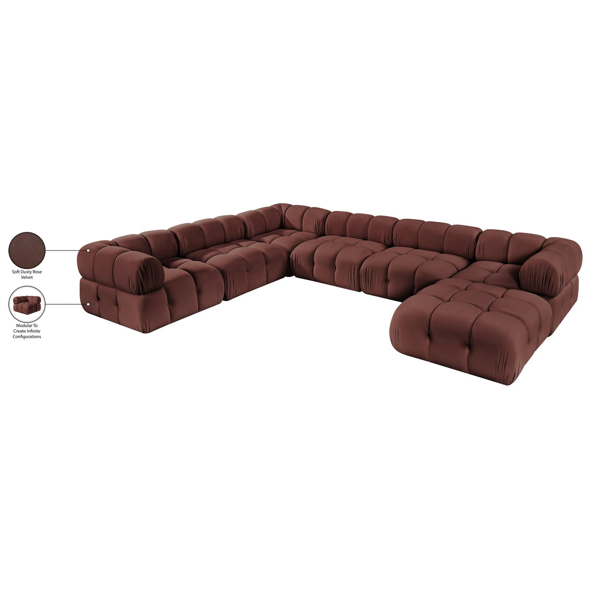 Orin Rose Velvet Performance Fabric Upholstered 7 Piece Modular Sectional Sofa
