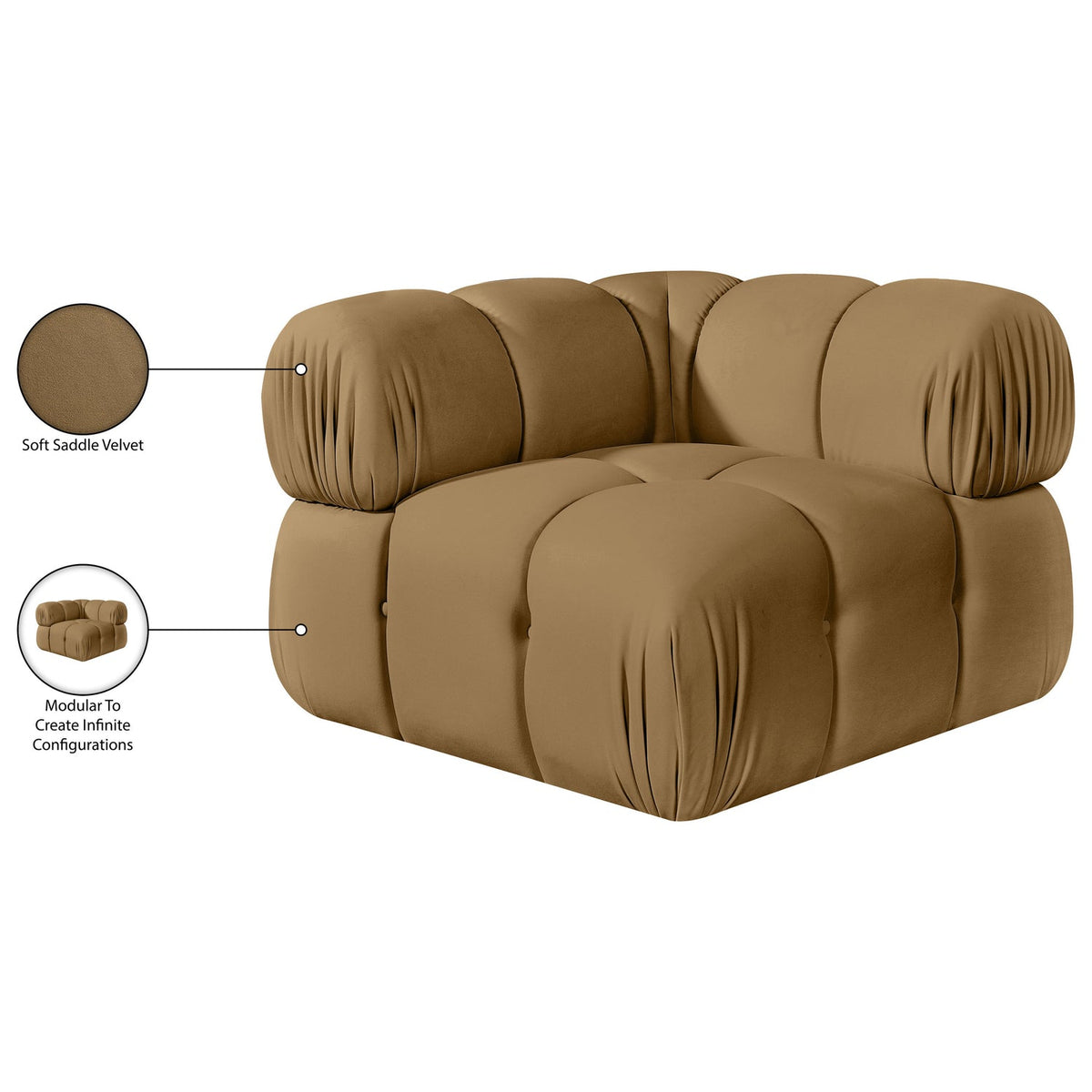 Orin Saddle Velvet Performance Fabric Upholstered Modular Corner Chair