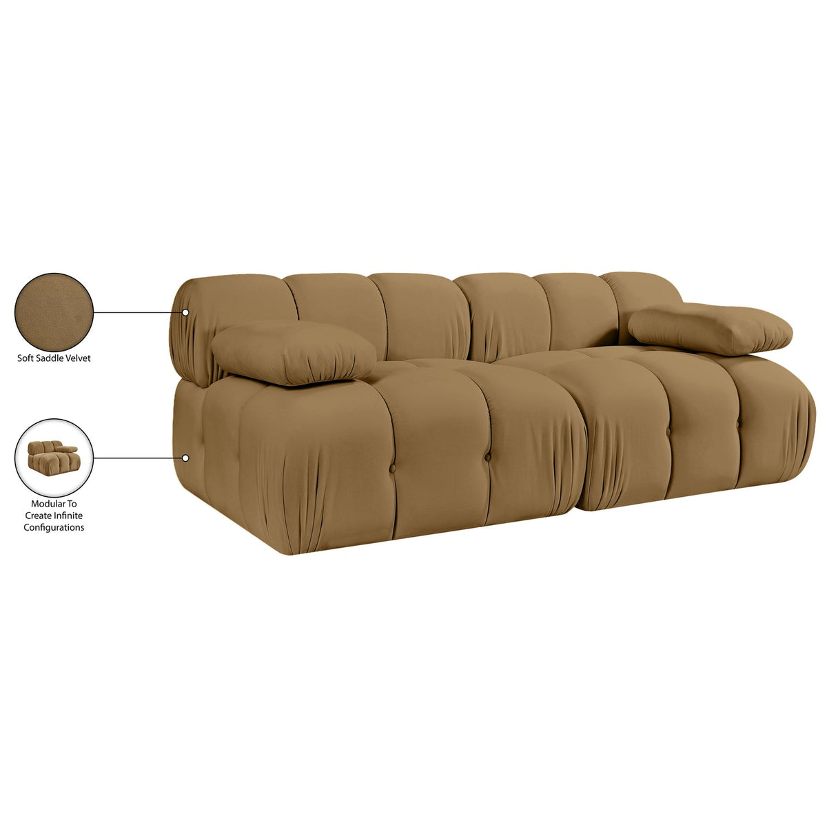 Orin Saddle Velvet Performance Fabric Upholstered 2 Piece Modular Sofa