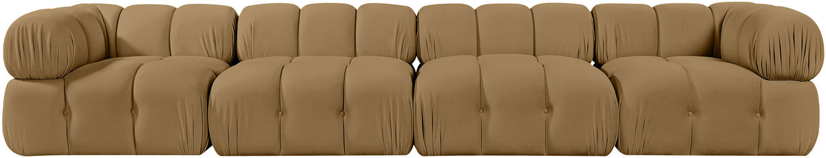 Orin Saddle Velvet Performance Fabric Upholstered 4 Piece Modular Sofa