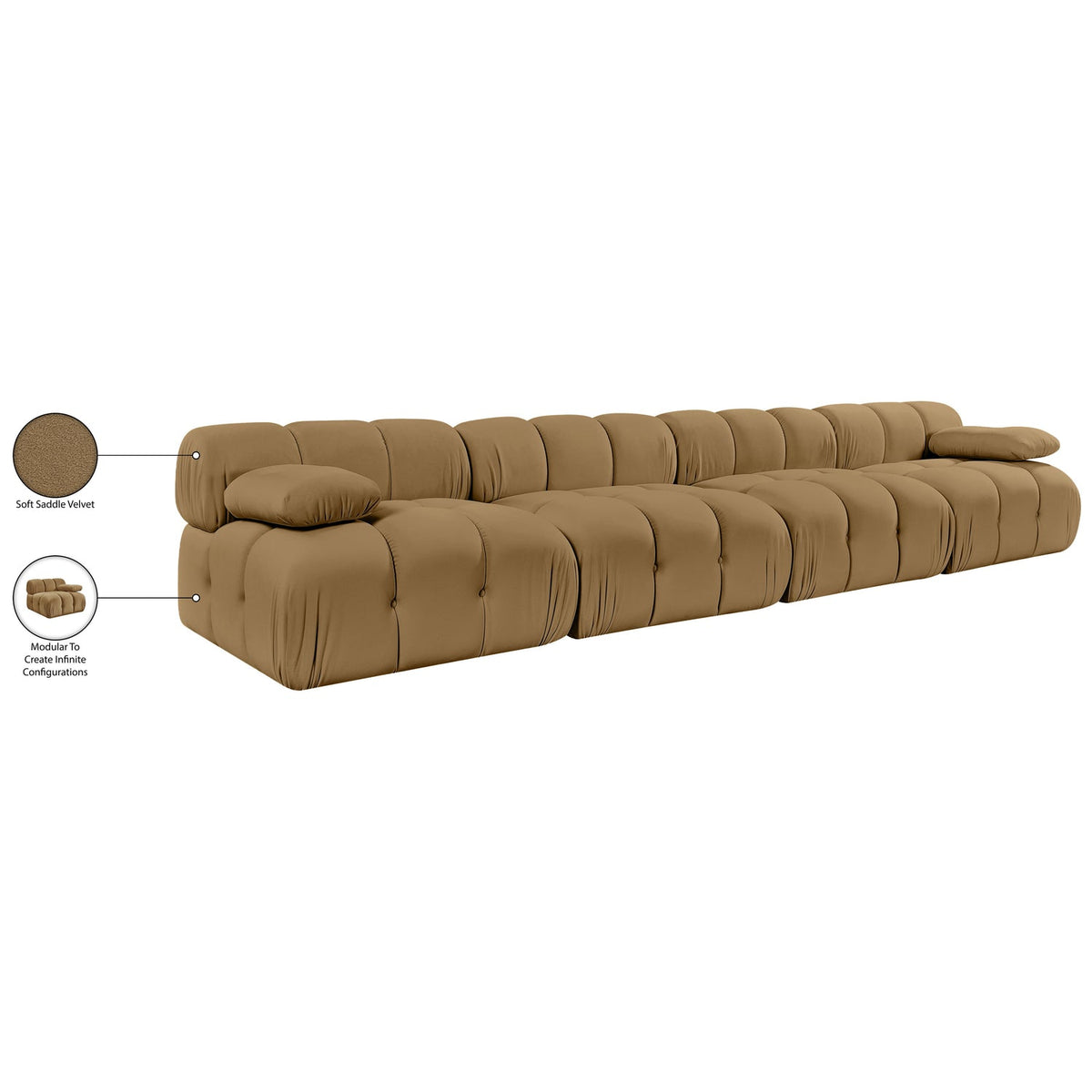 Orin Saddle Velvet Performance Fabric Upholstered 4 Piece Modular Sofa
