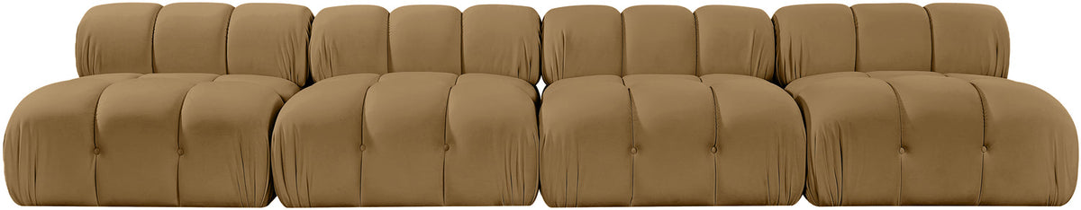 Orin Saddle Velvet Performance Fabric Upholstered 4 Piece Modular Sofa