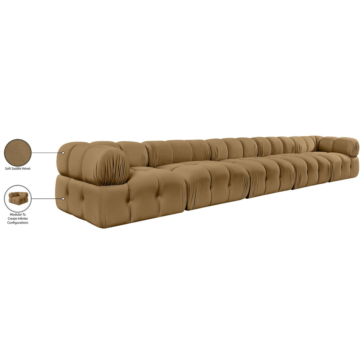Orin Saddle Velvet Performance Fabric Upholstered 5 Piece Modular Sofa