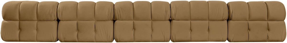 Orin Saddle Velvet Performance Fabric Upholstered 5 Piece Modular Sofa