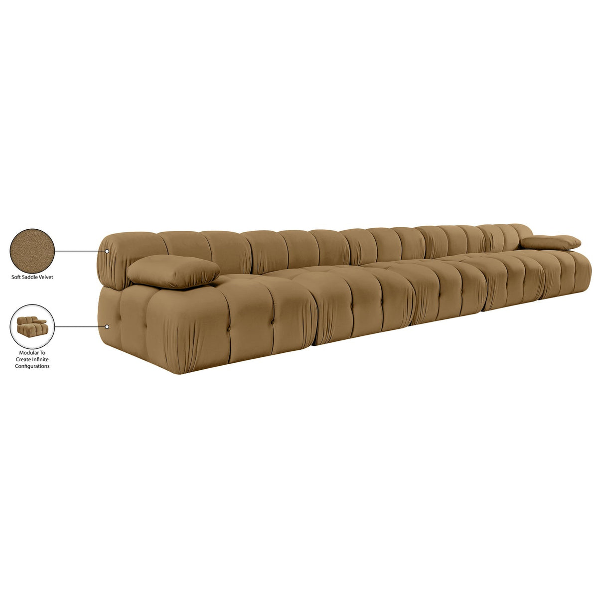 Orin Saddle Velvet Performance Fabric Upholstered 5 Piece Modular Sofa