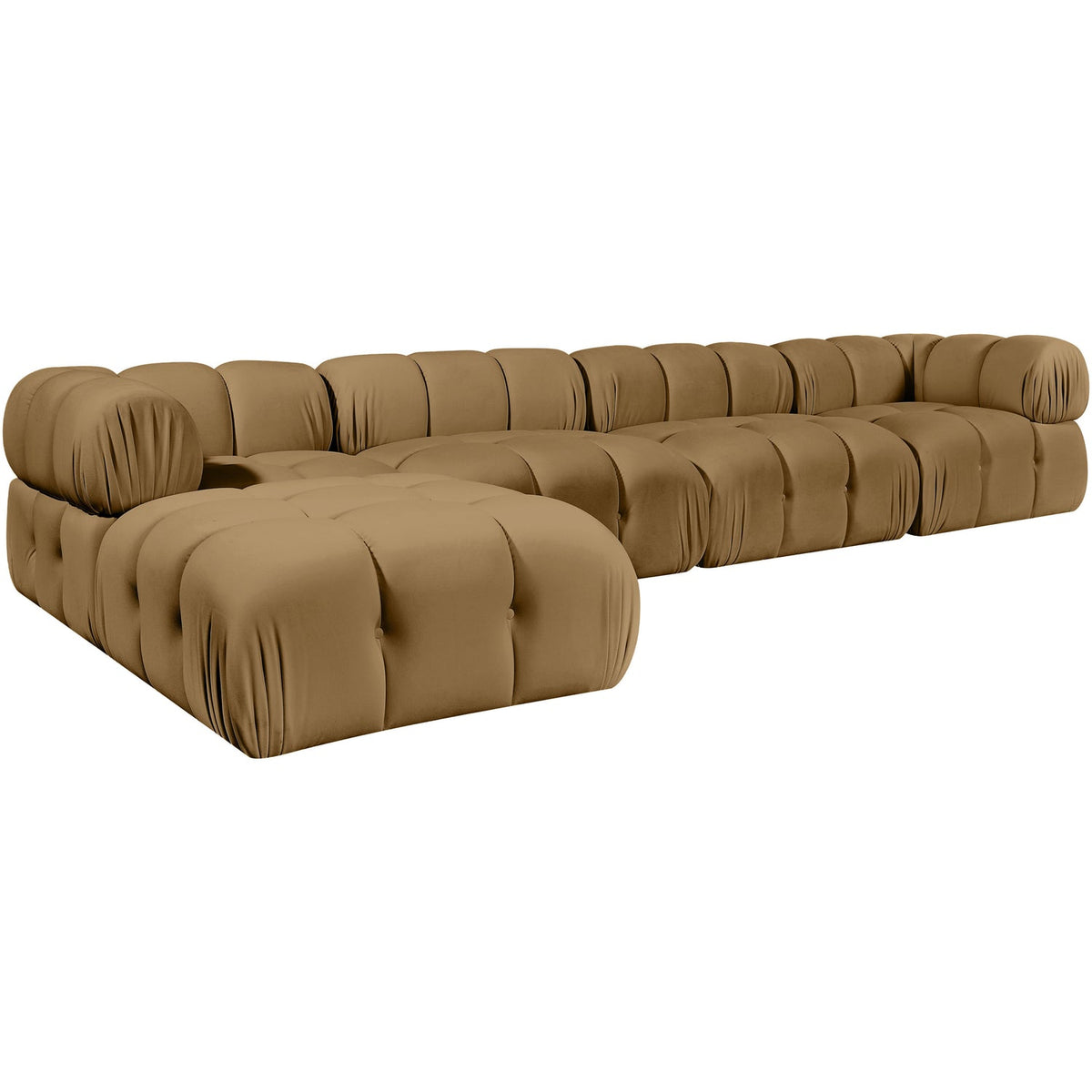 Orin Saddle Velvet Performance Fabric Upholstered 5 Piece Modular Sectional Sofa