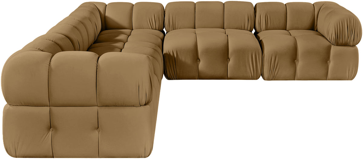 Orin Saddle Velvet Performance Fabric Upholstered 5 Piece Modular Sectional Sofa