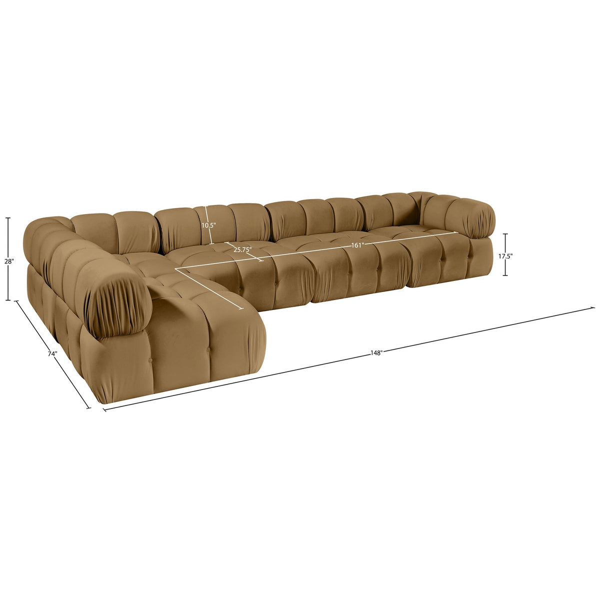 Orin Saddle Velvet Performance Fabric Upholstered 5 Piece Modular Sectional Sofa