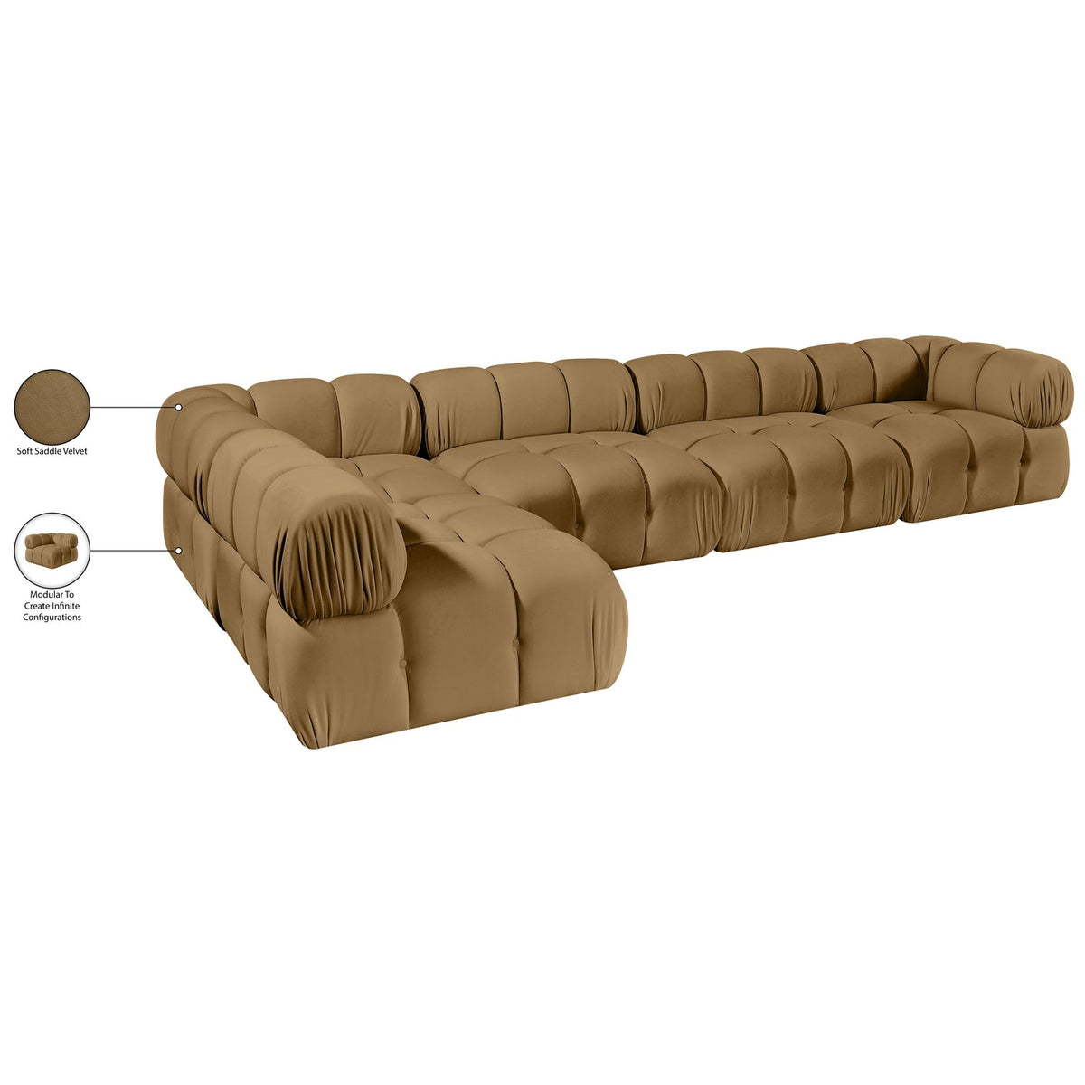 Orin Saddle Velvet Performance Fabric Upholstered 5 Piece Modular Sectional Sofa