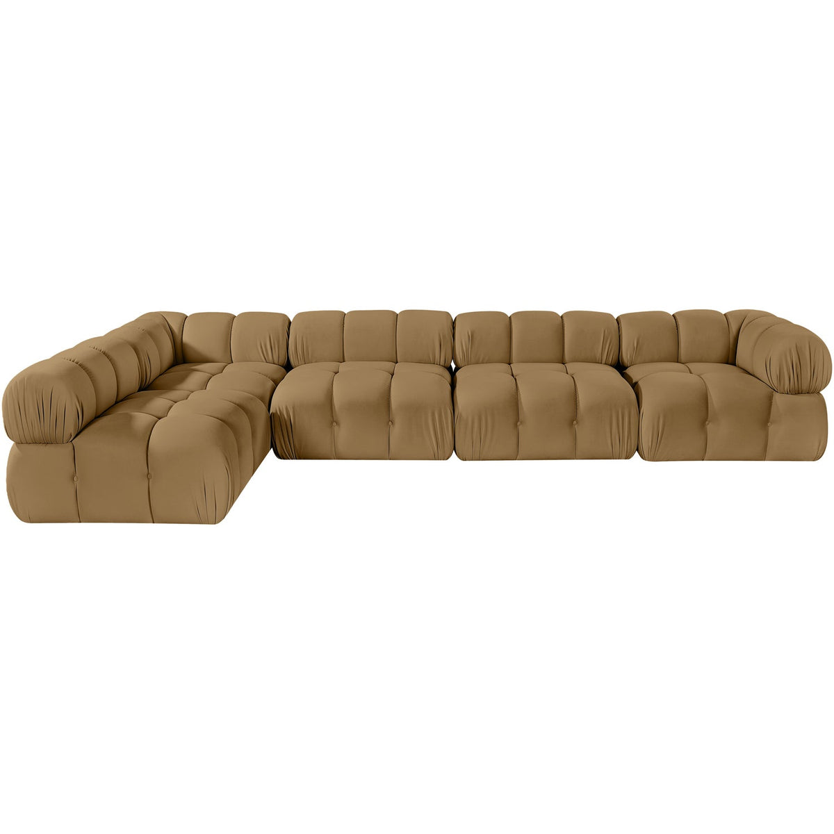 Orin Saddle Velvet Performance Fabric Upholstered 5 Piece Modular Sectional Sofa
