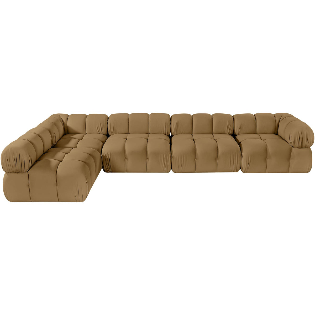 Orin Saddle Velvet Performance Fabric Upholstered 5 Piece Modular Sectional Sofa