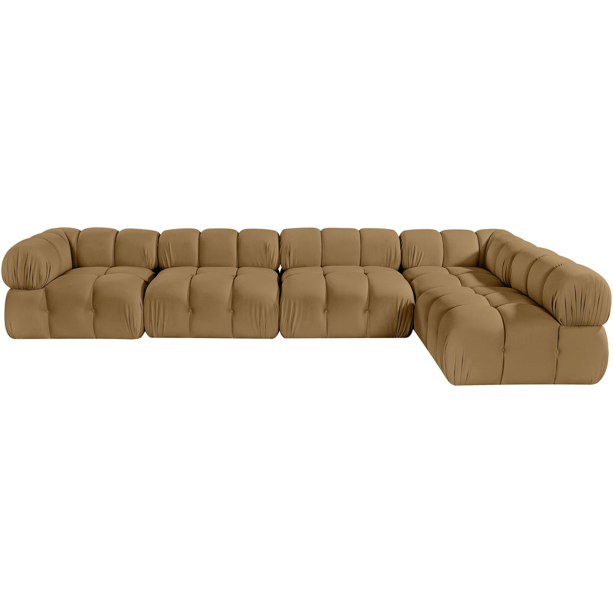 Orin Saddle Velvet Performance Fabric Upholstered 5 Piece Modular Sectional Sofa