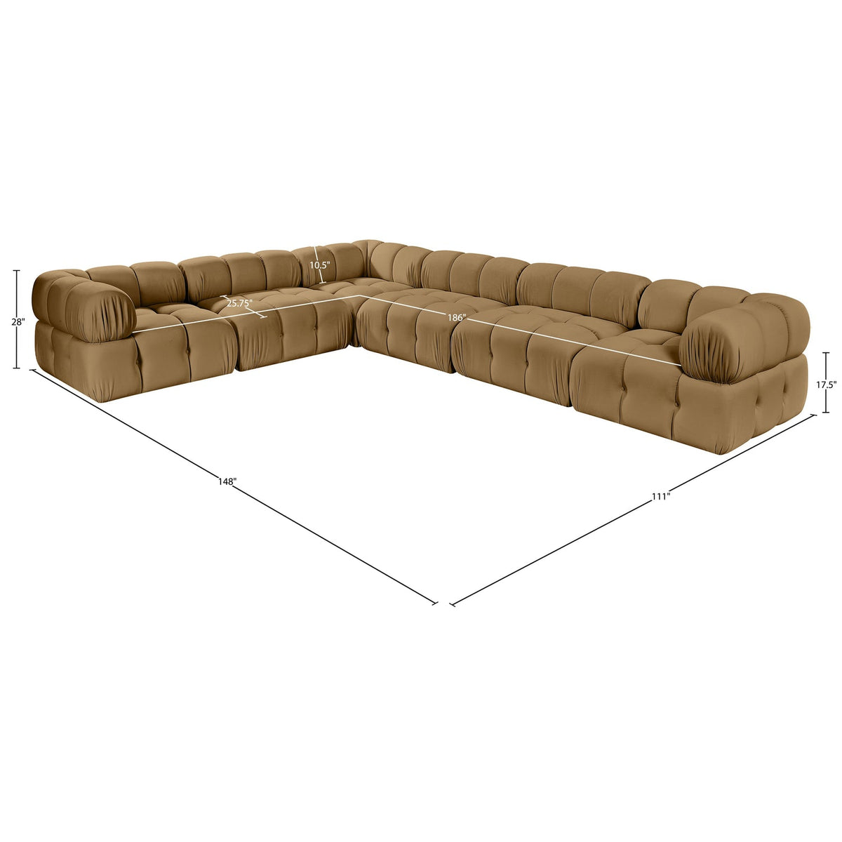 Orin Saddle Velvet Performance Fabric Upholstered 6 Piece Modular Sectional Sofa