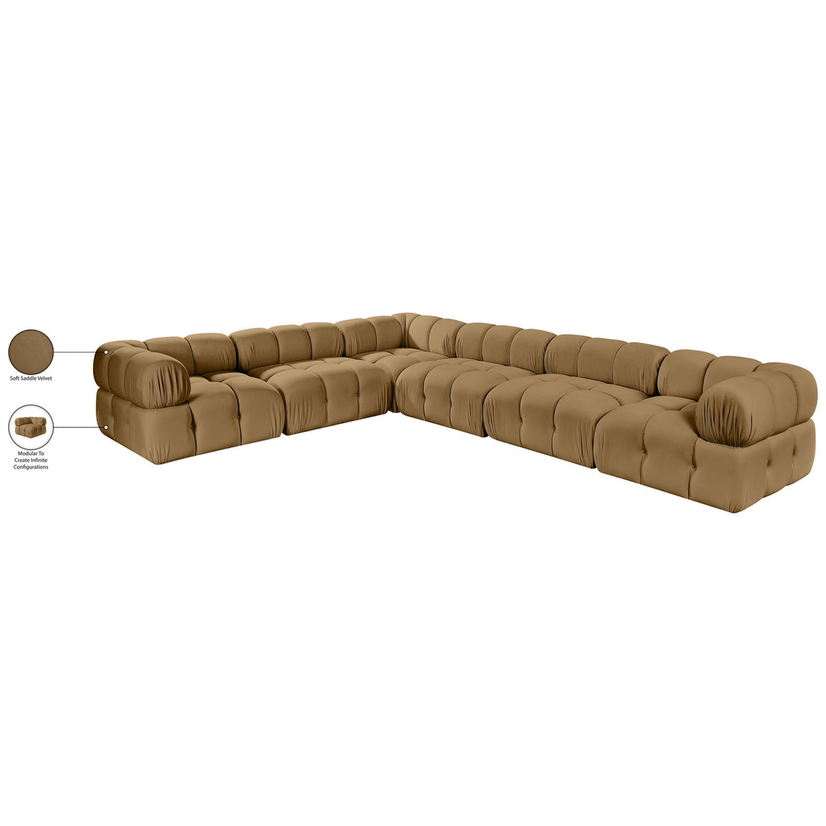 Orin Saddle Velvet Performance Fabric Upholstered 6 Piece Modular Sectional Sofa
