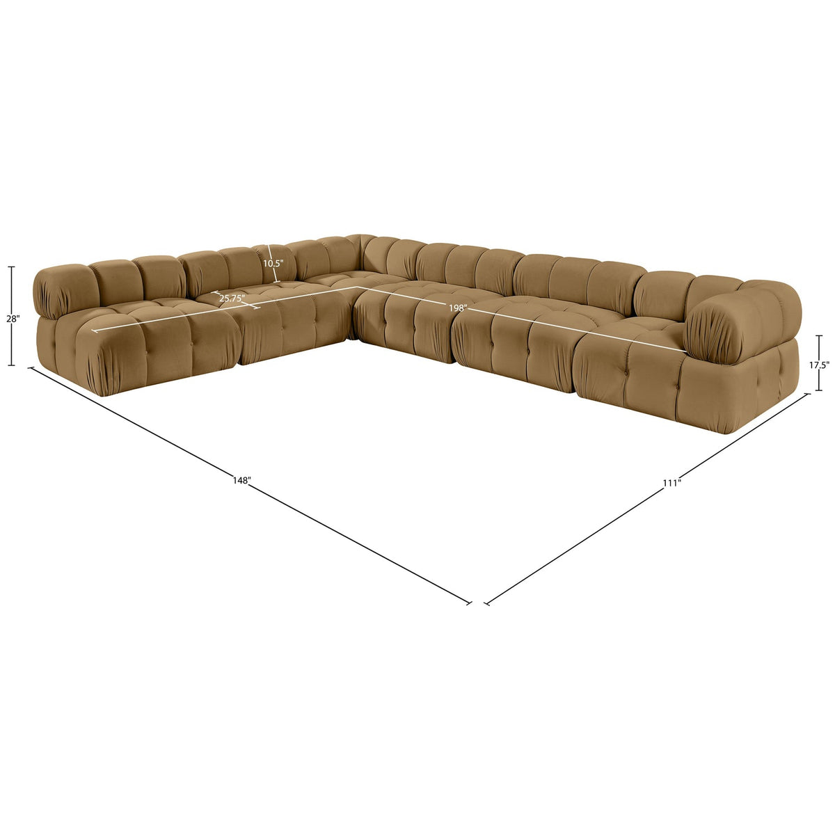 Orin Saddle Velvet Performance Fabric Upholstered 6 Piece Modular Sectional Sofa