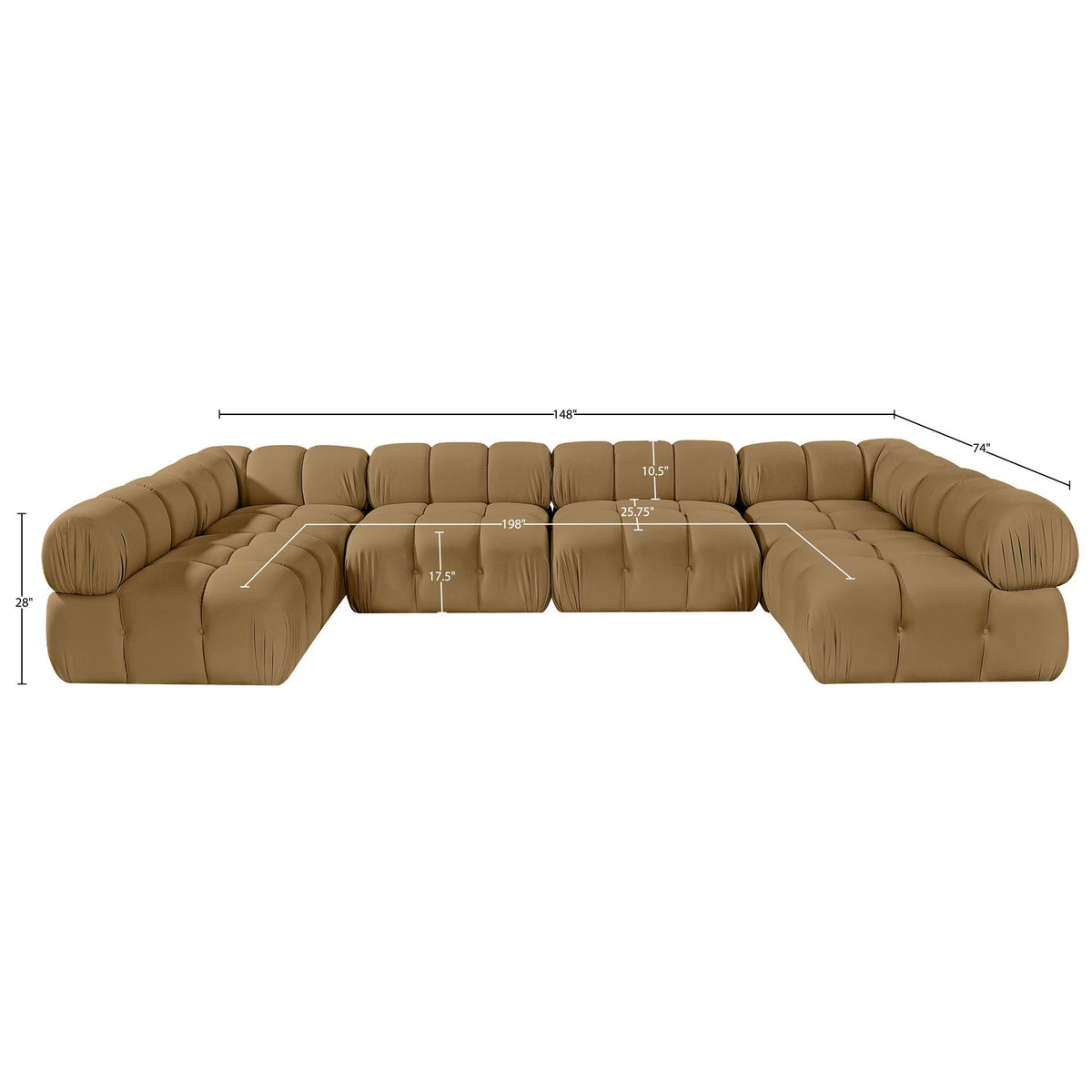 Orin Saddle Velvet Performance Fabric Upholstered 6 Piece Modular Sectional Sofa