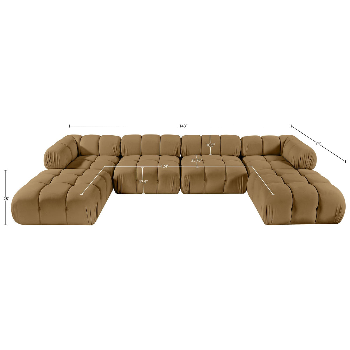 Orin Saddle Velvet Performance Fabric Upholstered 6 Piece Modular Sectional Sofa
