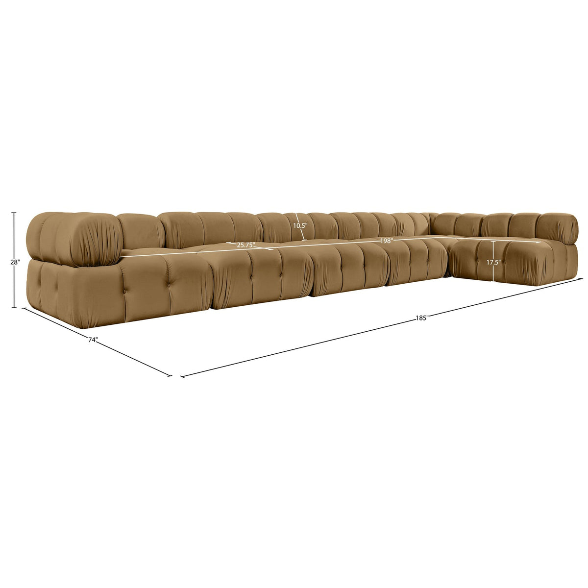 Orin Saddle Velvet Performance Fabric Upholstered 6 Piece Modular Sectional Sofa