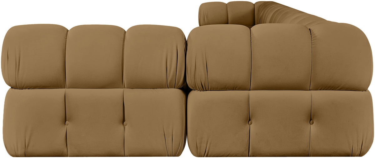 Orin Saddle Velvet Performance Fabric Upholstered 6 Piece Modular Sectional Sofa