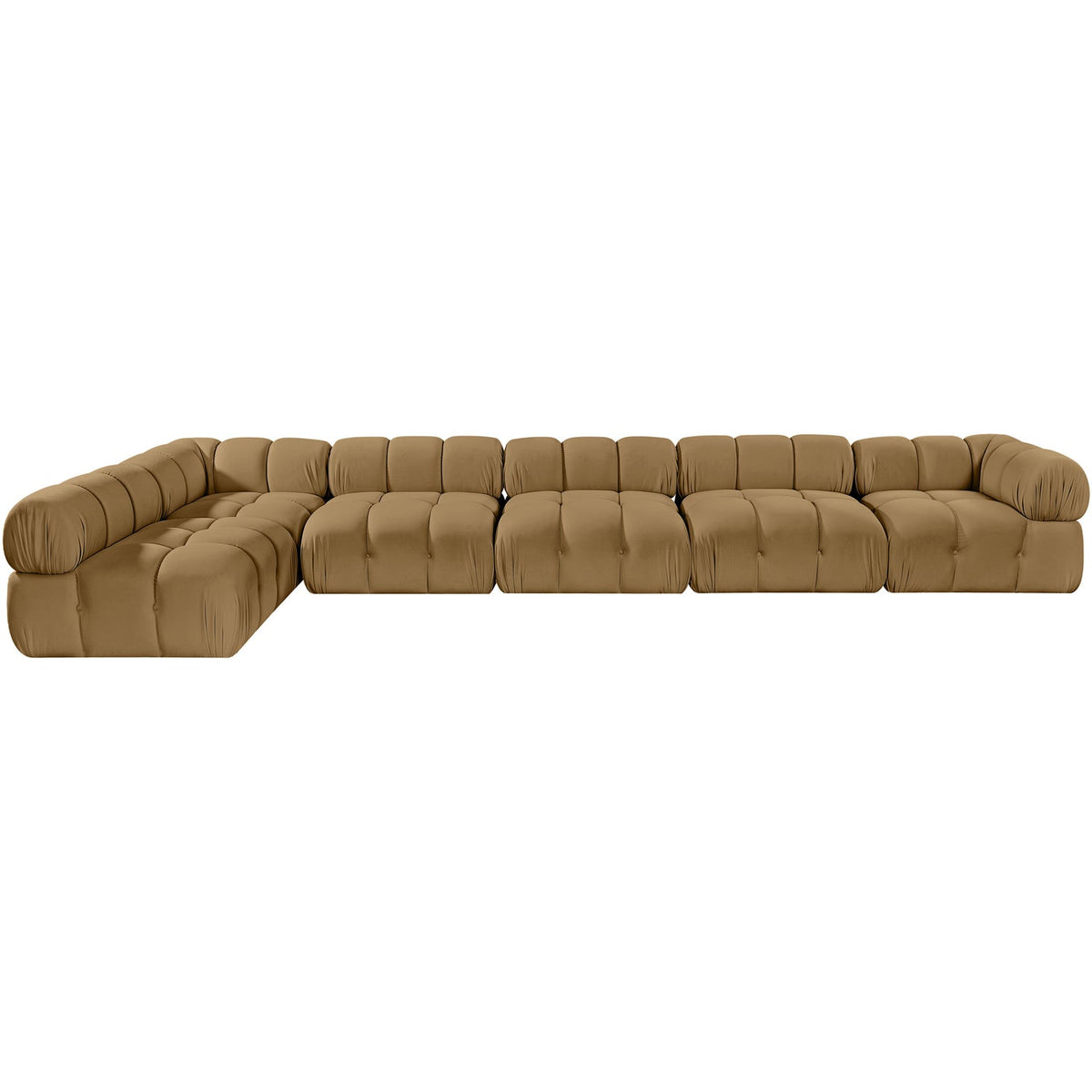 Orin Saddle Velvet Performance Fabric Upholstered 6 Piece Modular Sectional Sofa