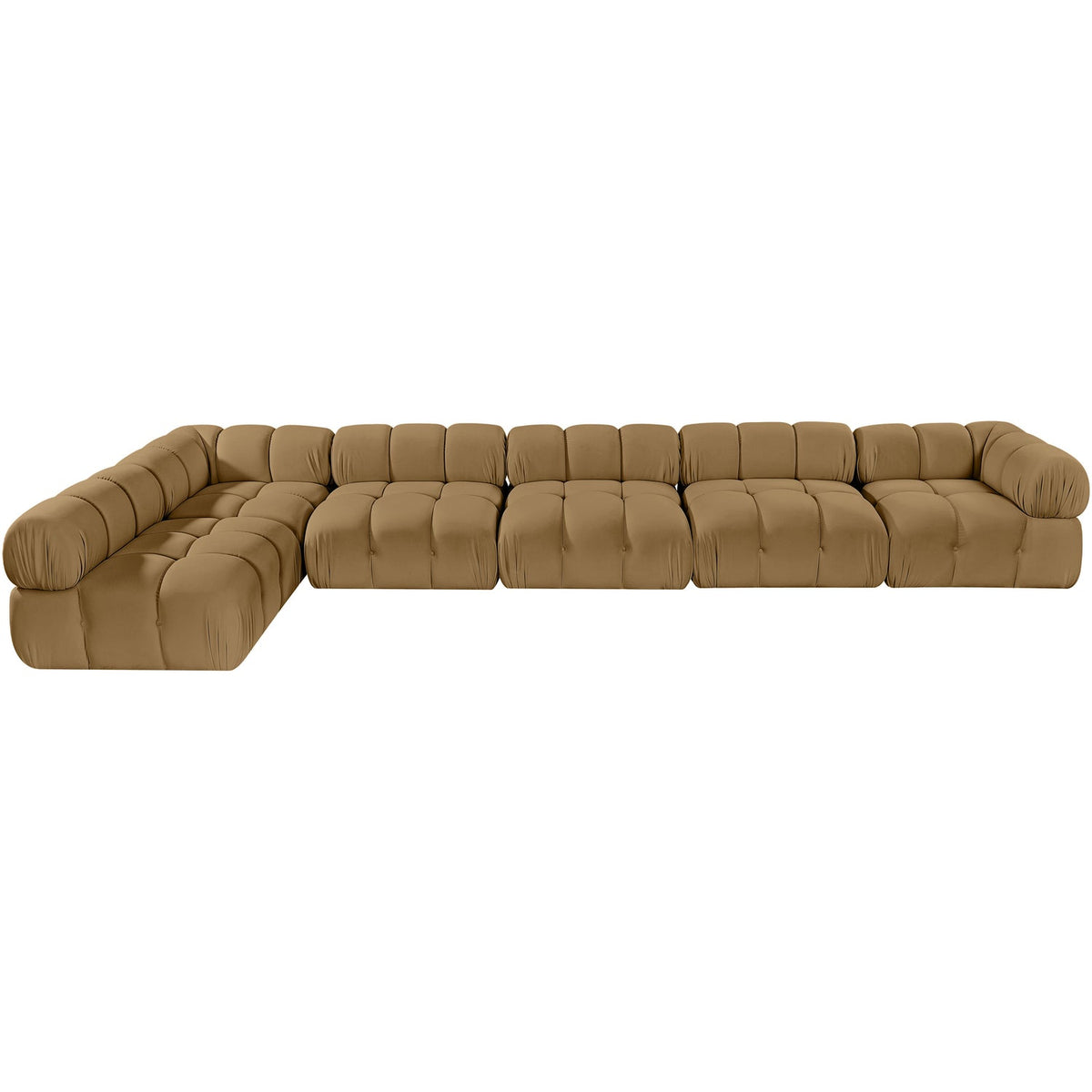 Orin Saddle Velvet Performance Fabric Upholstered 6 Piece Modular Sectional Sofa