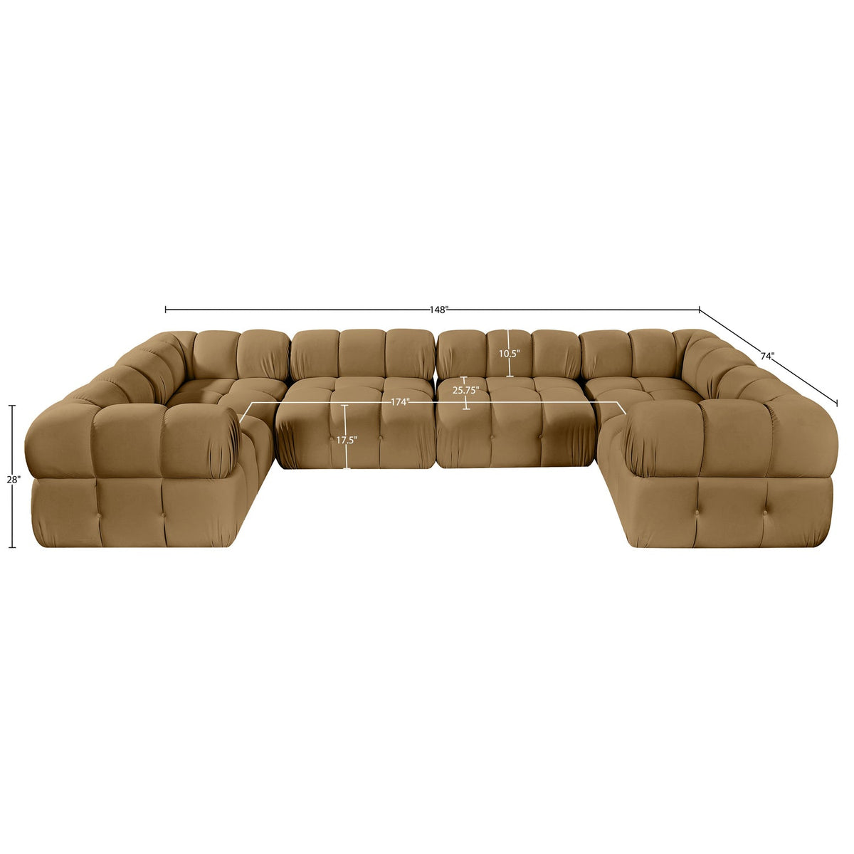 Orin Saddle Velvet Performance Fabric Upholstered 6 Piece Modular Sectional Sofa