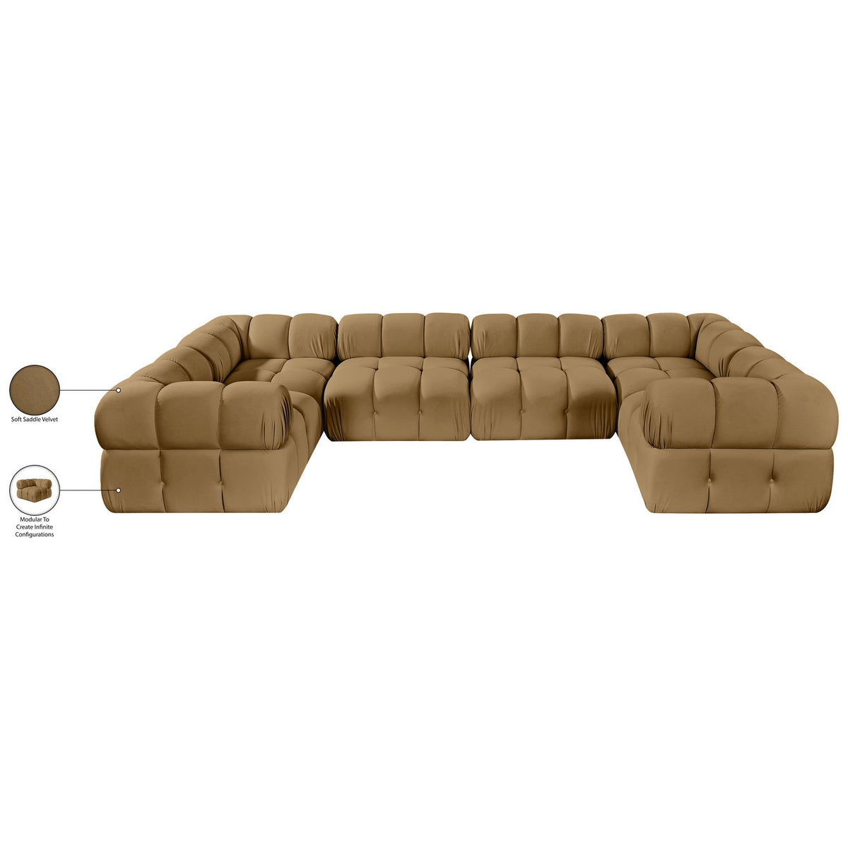 Orin Saddle Velvet Performance Fabric Upholstered 6 Piece Modular Sectional Sofa