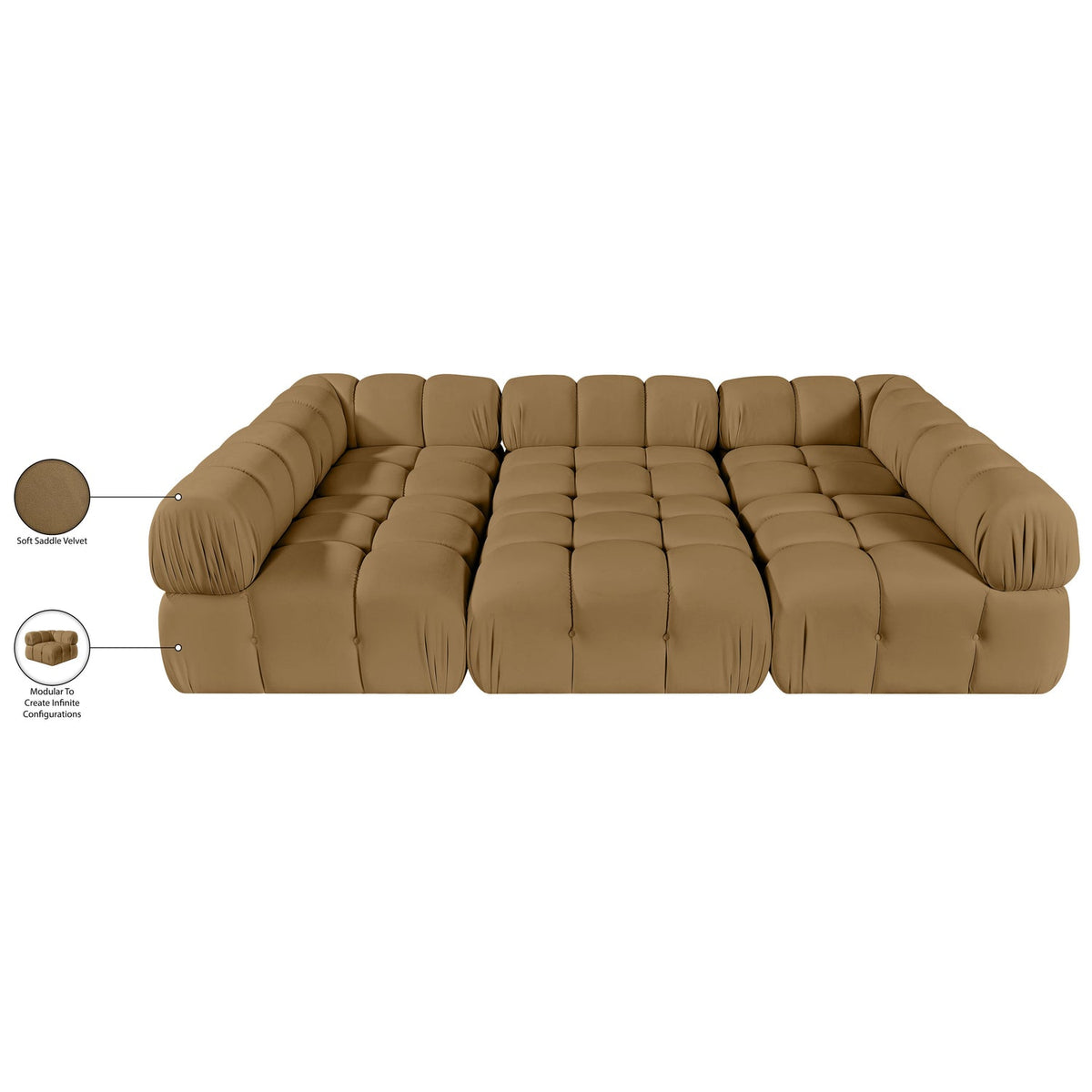 Orin Saddle Velvet Performance Fabric Upholstered 6 Piece Modular Sectional Sofa
