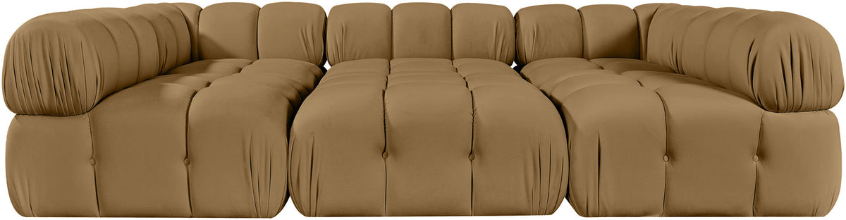 Orin Saddle Velvet Performance Fabric Upholstered 6 Piece Modular Sectional Sofa