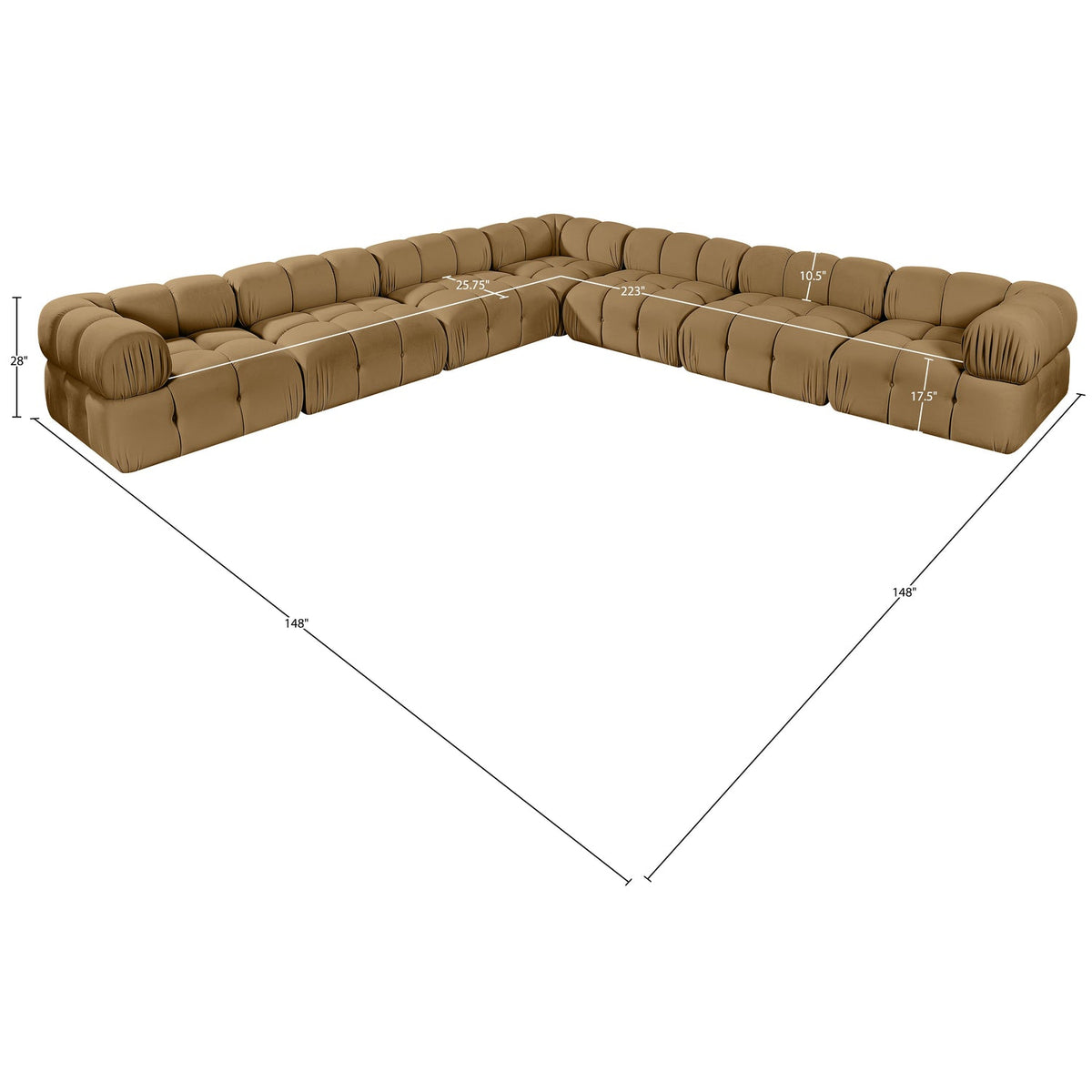 Orin Saddle Velvet Performance Fabric Upholstered 7 Piece Modular Sectional Sofa