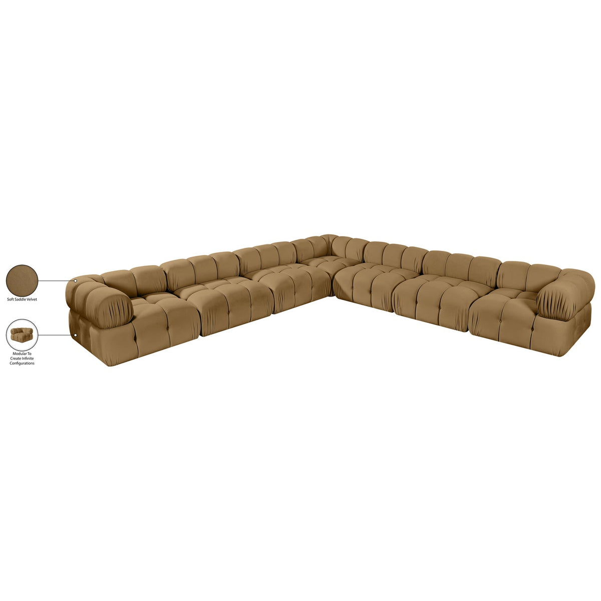 Orin Saddle Velvet Performance Fabric Upholstered 7 Piece Modular Sectional Sofa