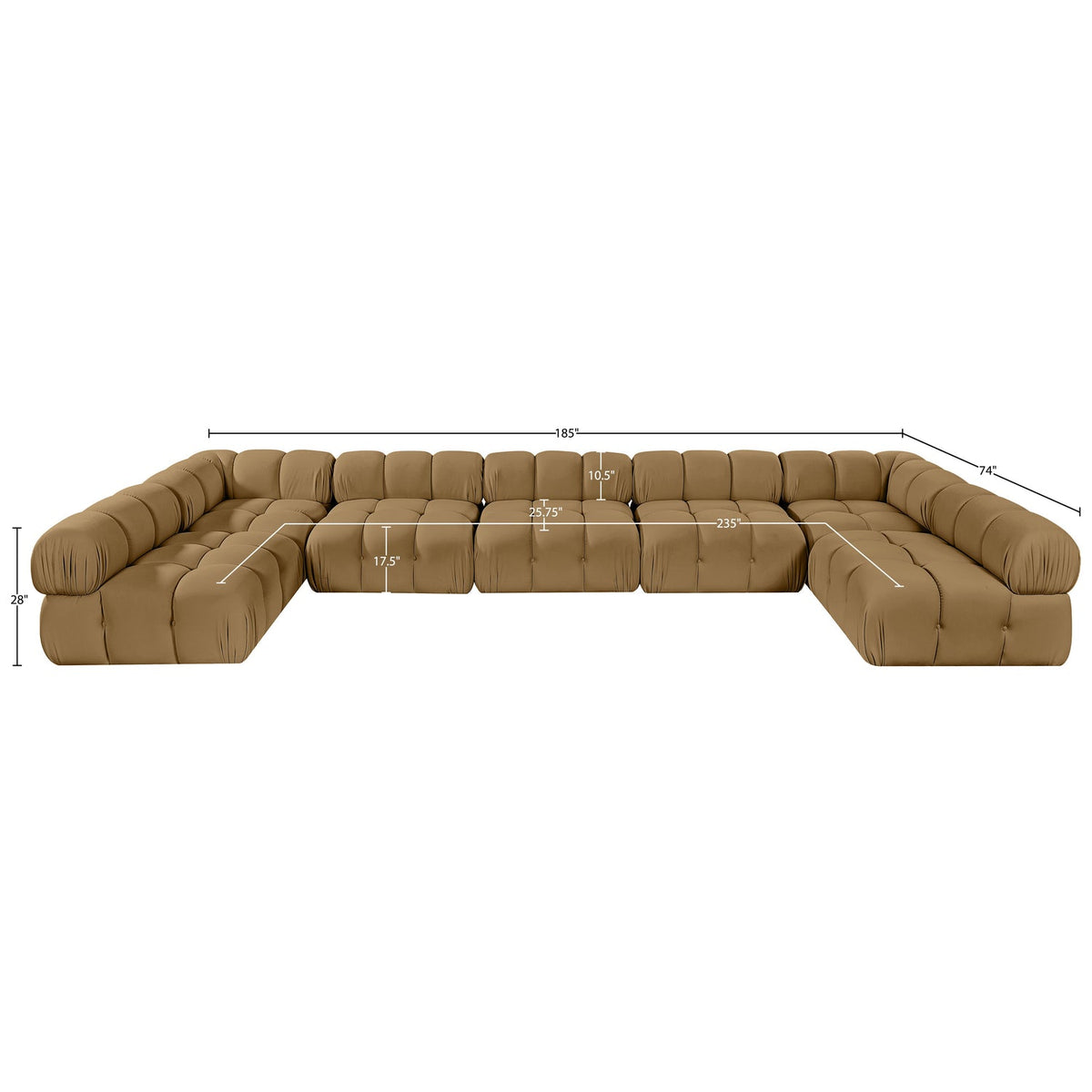 Orin Saddle Velvet Performance Fabric Upholstered 7 Piece Modular Sectional Sofa