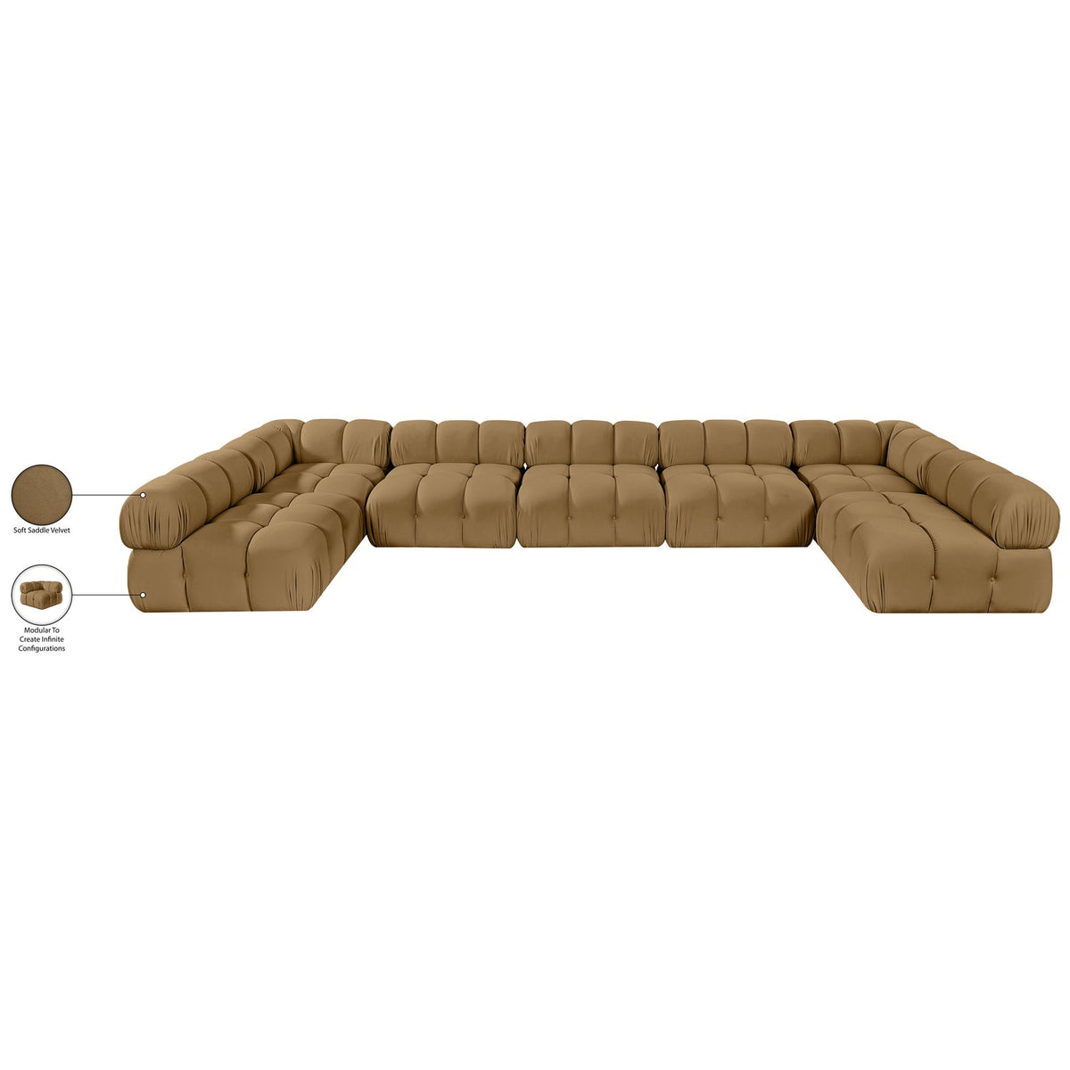 Orin Saddle Velvet Performance Fabric Upholstered 7 Piece Modular Sectional Sofa
