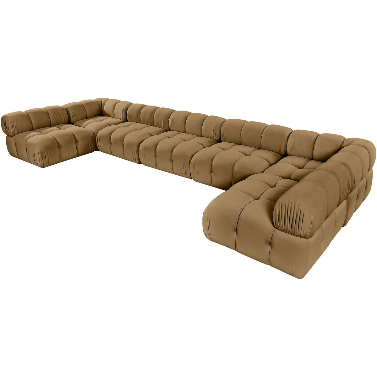 Orin Saddle Velvet Performance Fabric Upholstered 7 Piece Modular Sectional Sofa